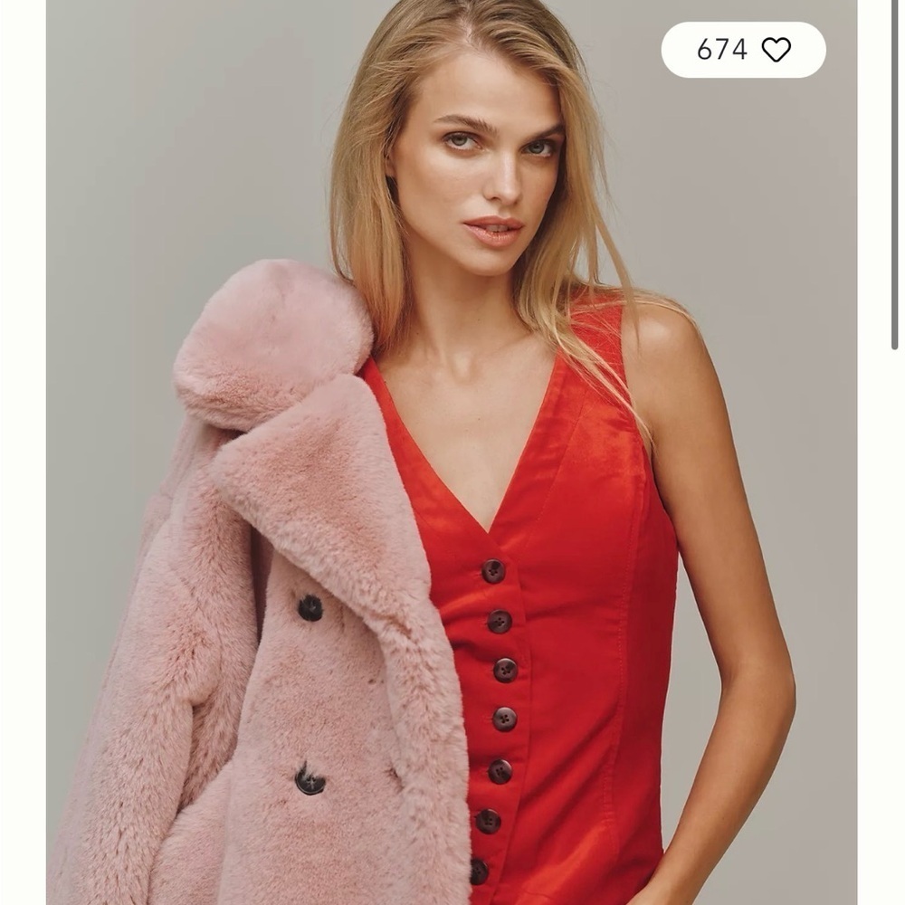 Bright Red Velvet Button Up Vest